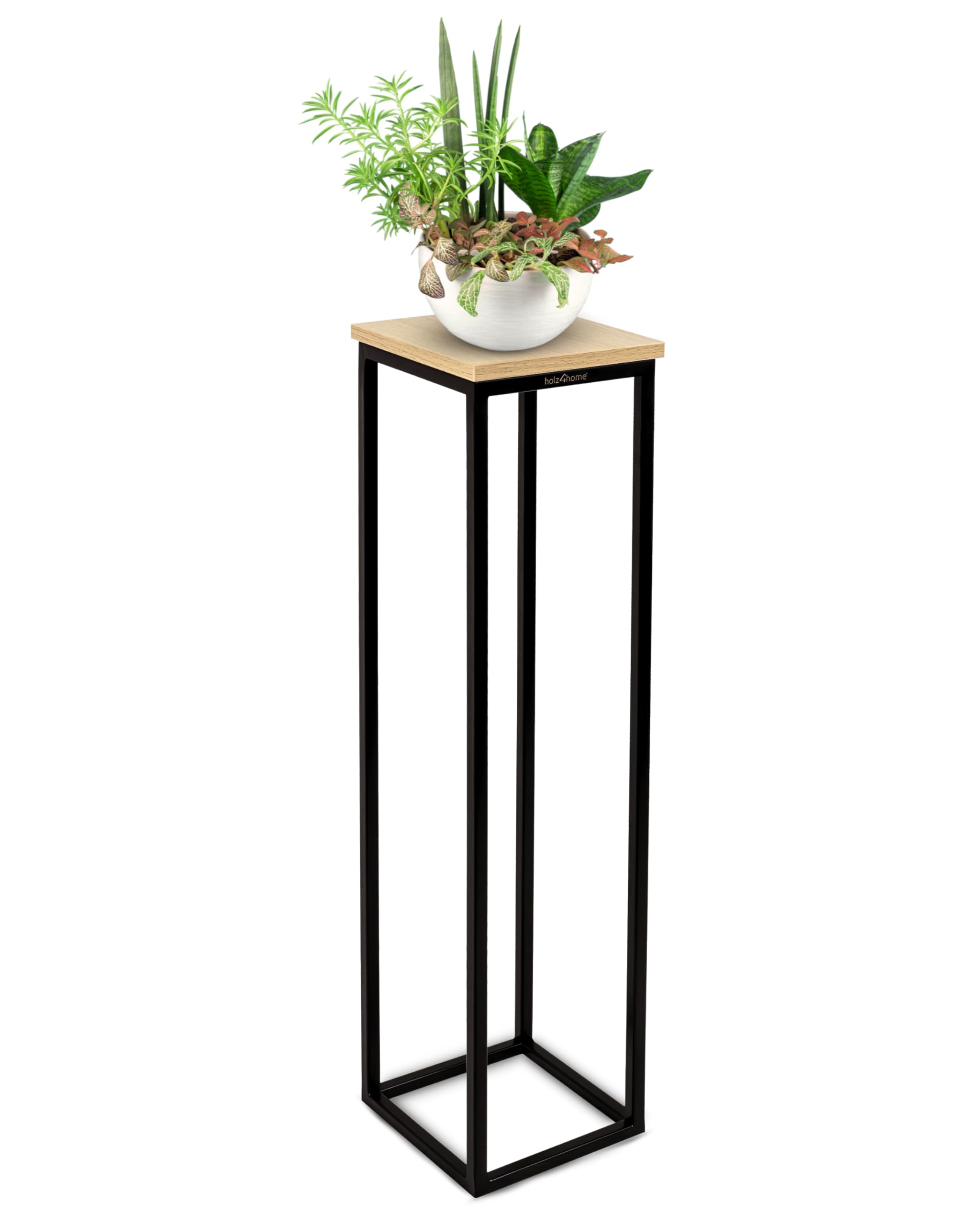 holz4home® Dekoständer aus MDF I Blumenständer MDF Sonoma Eiche I Pflanzentreppe Industrial Style mit Metallgestell I Fertig montiert I Für Wohnzimmer, Küche, Büro, Flur mit Vintage Stil (90 cm)