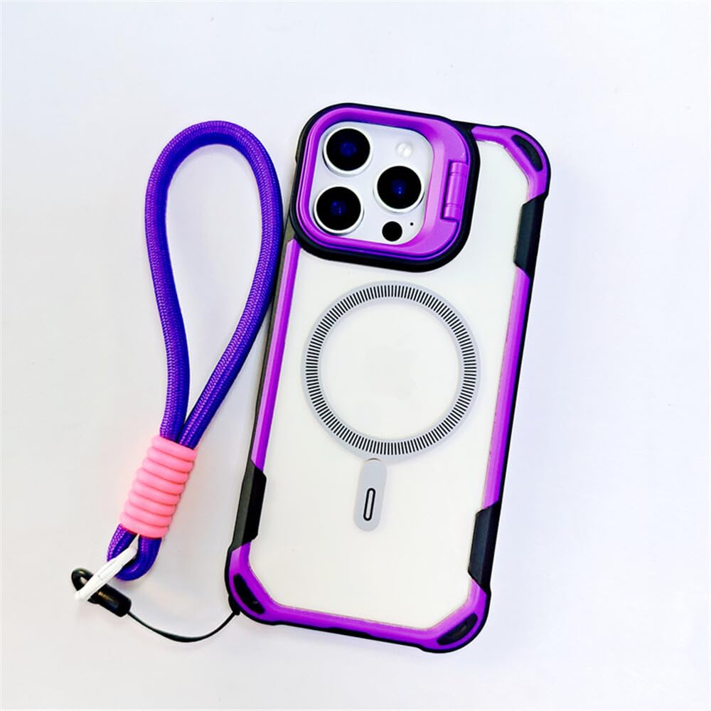 Coque iPhone 14 Pro Max violette silicone rigide anti chute avec etui objectif et sangle - 6