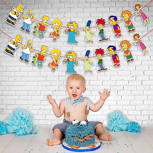Image of BRT Simpson Garland Decoration - Cartoon Theme Birthday Party Supplies - Fun and Colorful Hanging Banner for Boys Girls Birthday Celebrations, School Events, and Cartoon Fan Party Decorations