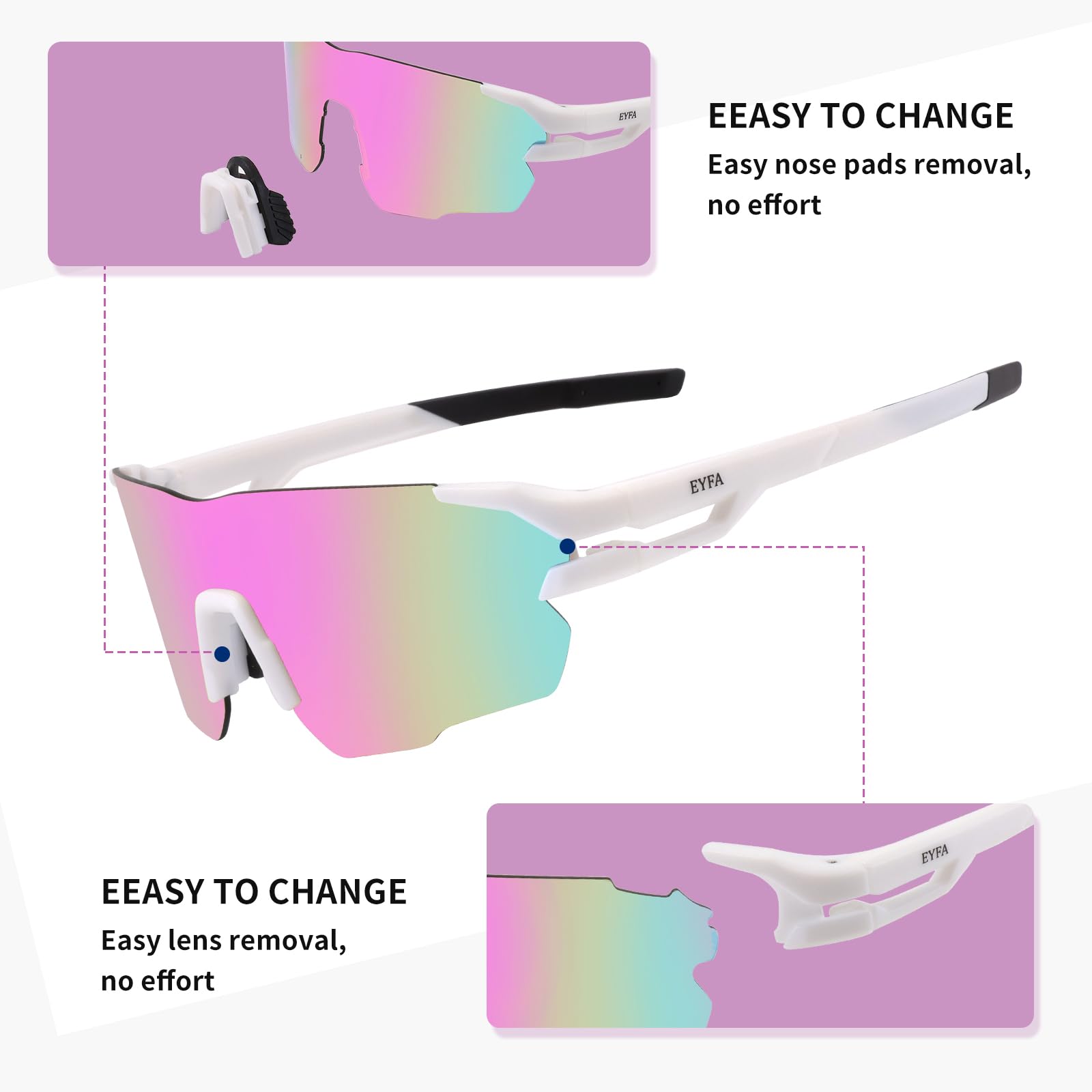 EYFA Sports Baseball Polarized Sunglasses, UV400 Protection Sun Glasses For Kids Men Women Youth Cool Polarized Sunglasses (pink & purple)