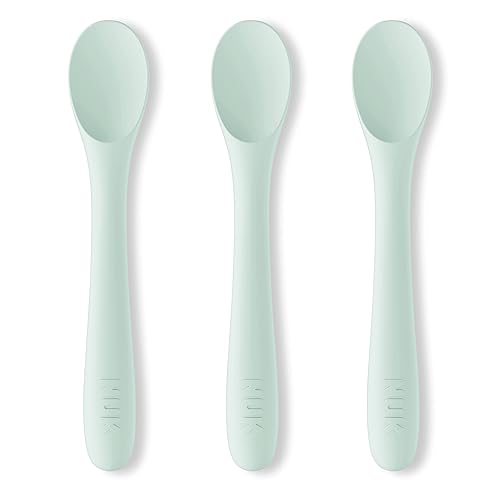 NUK Cucharas de silicona para bebé, material de silicona duradero, fácil de sostener y alimentar, aptas para lavavajillas, sin BPA, paquete de 3