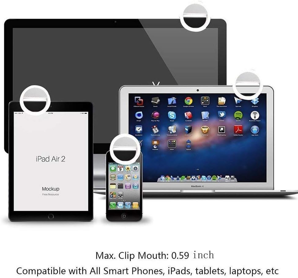 Diagram illustrating three brightness levels of the selfie ring light