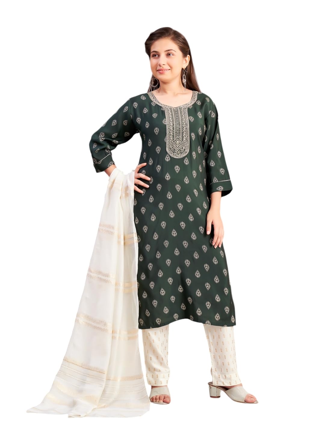 Aarika Girls Ethnic Wear Green Colour Foil Print Embroidery Silk Kurti-8-15 Years (Kurti-Sd-5974)