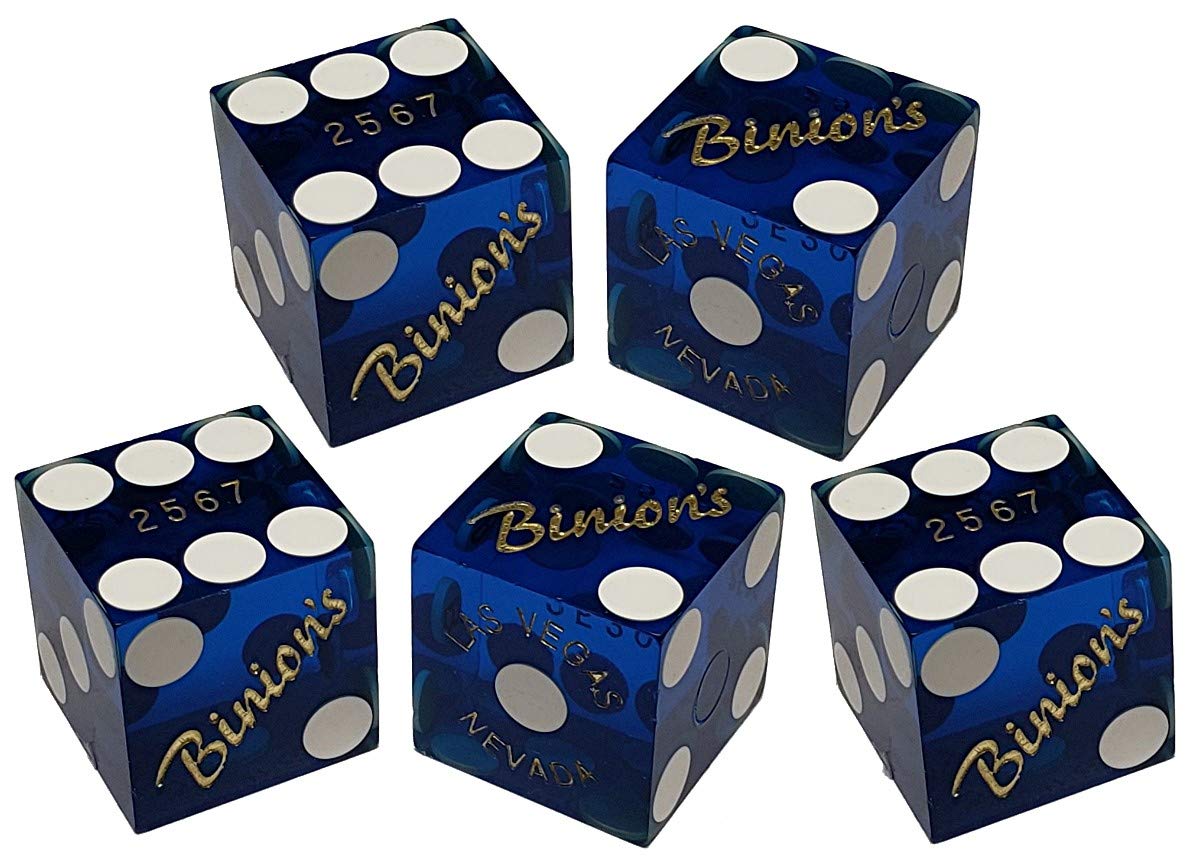 Cyber-Deals Craps Würfel-Set – authentische Las Vegas Casino 19 mm Würfelwürfel (Set von 5), Acryl Würfel Boot, Würfel Aufbewahrungstasche (Binion's (blau poliert))