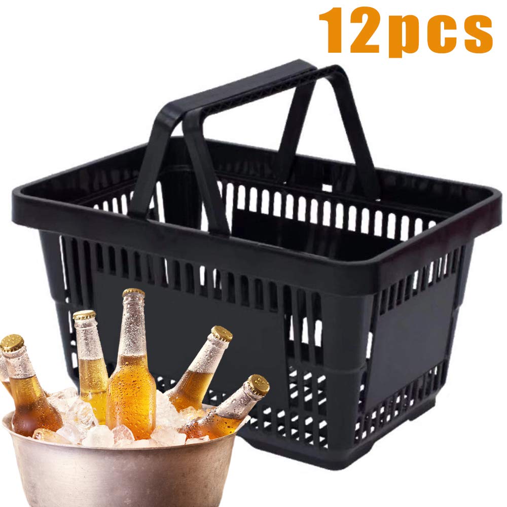 12 cestas de plástico de color negro, apilables con capacidad de 28 L, para supermercado, librería y venta al por menor