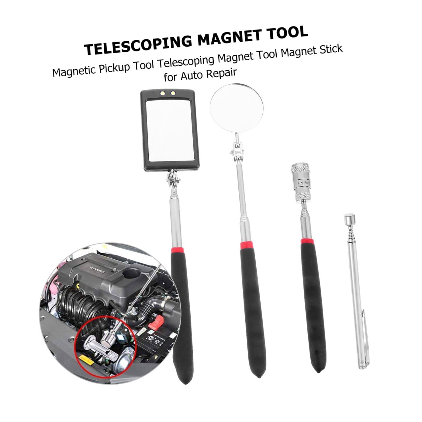 WOONEKY 4piezas Herramientas Magnéticas Telescópicas Barra Magnética Reparación Espejo De Inspección Giratorio