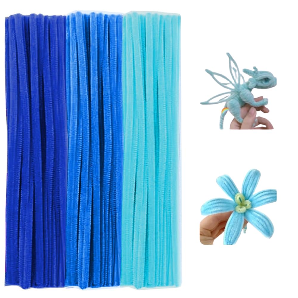300 Pieces Pipe Cleaners Chenille Stem, 3 Pastel Candy Color Pipe Cleaners Set for Pipe Cleaners DIY Arts Crafts Decorations, Chenille Stems Pipe Cleaners (Blue)
