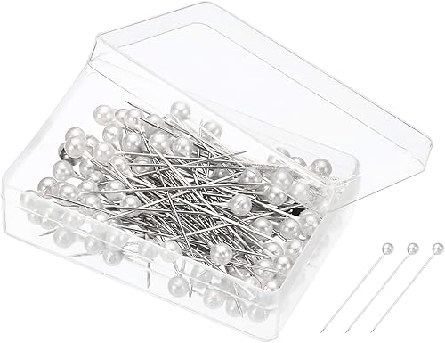 PATIKIL Alfileres de costura perlados, 1 juego de agujas de cabeza de bola de acero inoxidable para decoración de modista, color blanco