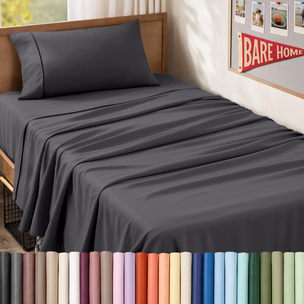 Bare Home Twin XL Sheet Set - 1800 Ultra-Soft (Twin XL, Forged Iron Grey) โ image 1
