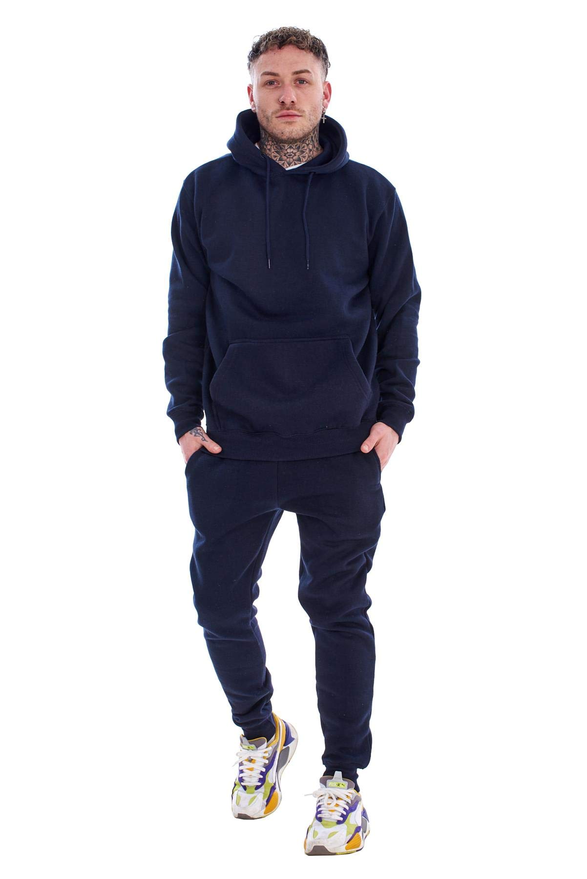 Malay Mens Hooded Plain Tracksuit Fleece Ribbed Cuff Sweatshirts Cotton Blend Joggers