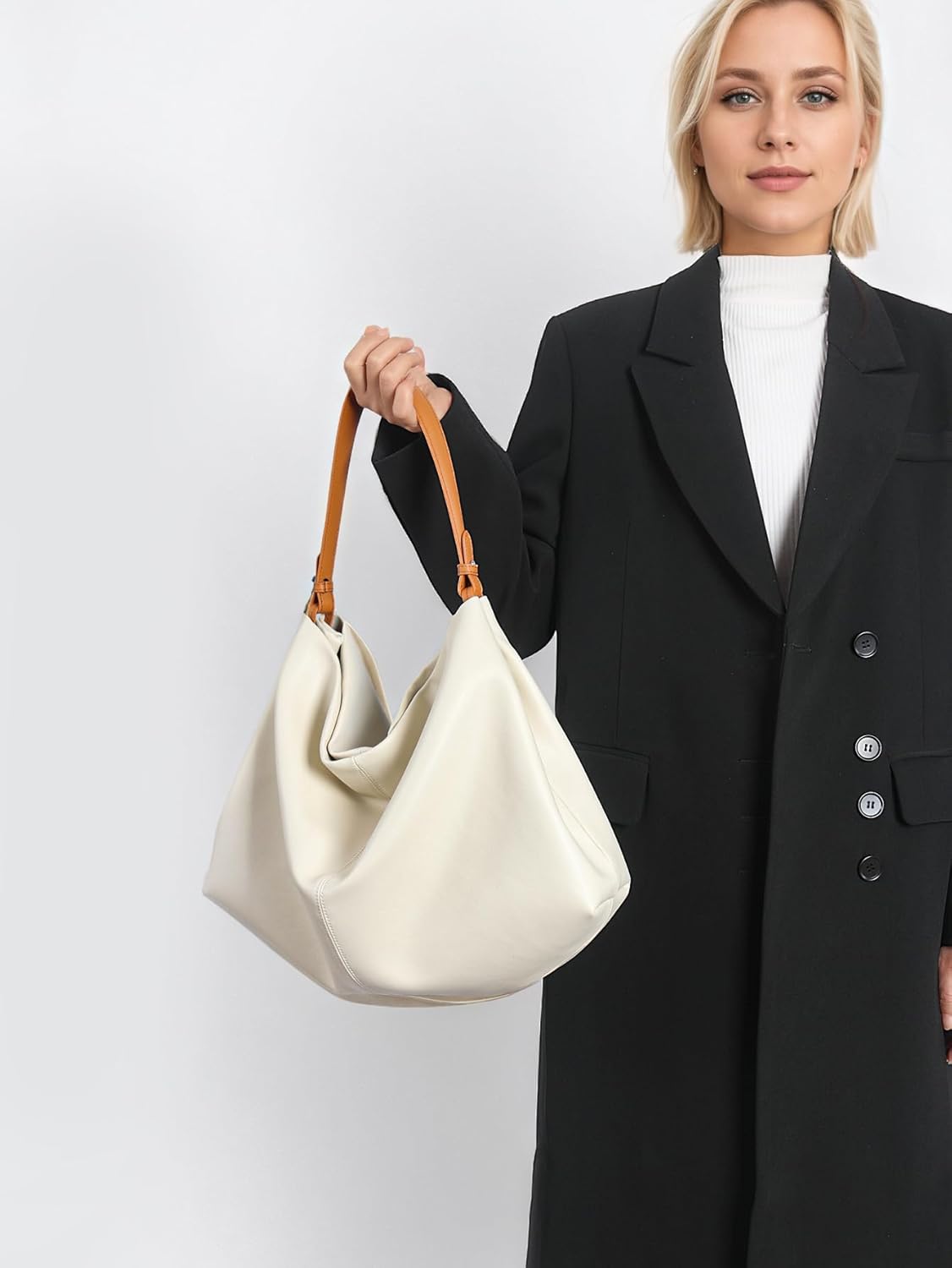 Covelin Minimalist Soft Leather Tote Bag Hobo Casual Shoulder Purse for Everyday Work - Image 3