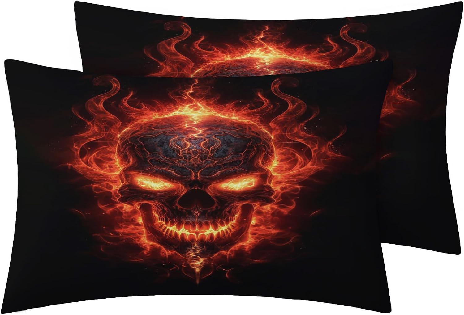 Skull Sheets Queen Size - Horror Bed Sheets for Kids Boys Girls, Scary Sheet Set, Soft Microfiber & Deep Pocket & Wrinkle Free Fitted Sheet, Flat Sheet and Pillow Cases