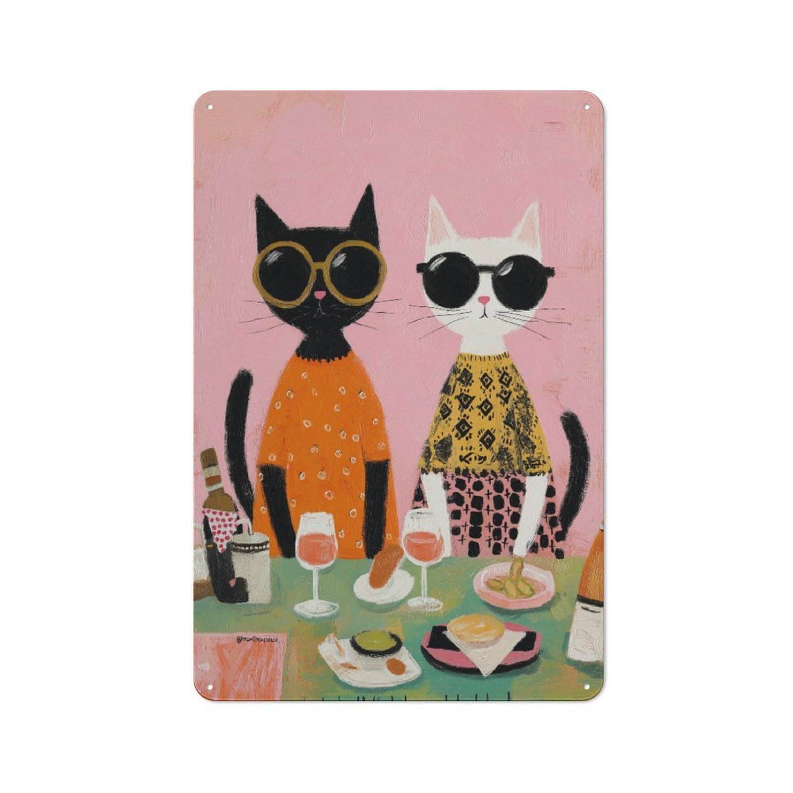 Junmoney Chic Cats Enjoying A Gourmet Getaway 30X20cm Retro Tin Sign With For Dining Room Or Kitchen, For Metal Sign Collectors, For Garage And Workshop Walls