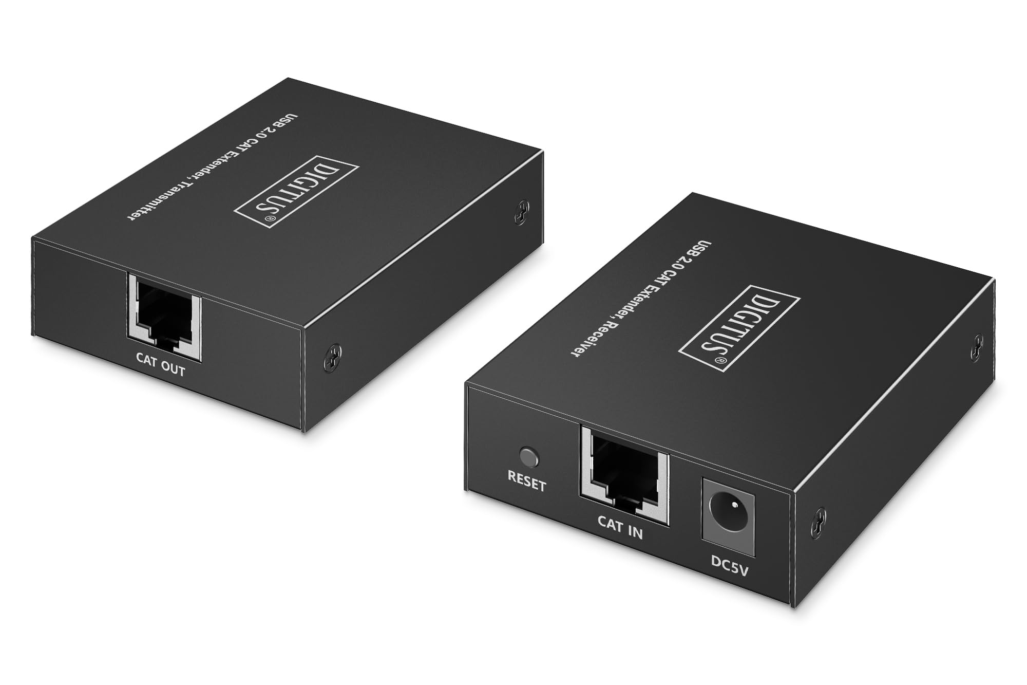 Digitus Extender USB 2.0 su Ethernet – Hub USB-A a 4 Porte – Raggio di 150 m con Cavo di Rete Cat 6 – 480 Mbps – Nero