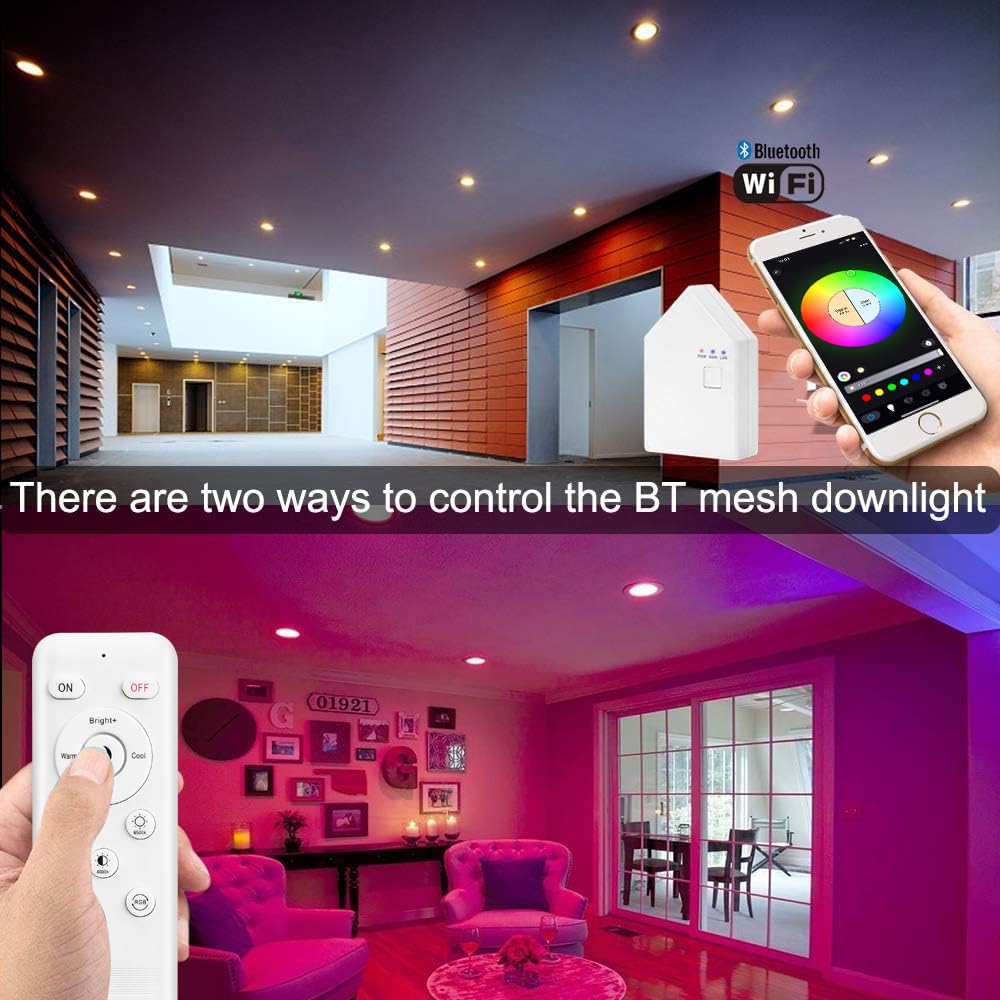 LED Einbaustrahler 230V RGBWC+CCT-WIFI/Bluetooth 5W LED Spots Led Einbauspots Flach Dimmbar, RGB+2700K-6500K, APP Steuerung, Deckenleuchte Lampe mit Fernbedienung Kompatibel mit Alexa Google Home