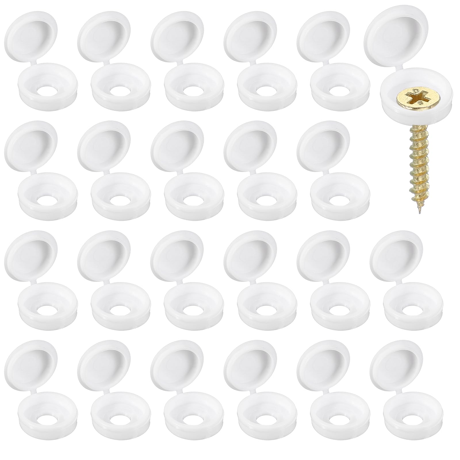 YELARXI Screw Snap Covers, Plastic Hinged Screw Cover Caps Shutter Screws Fold Snap Washer- Fitting for (Windows - Railings - Home Furniture - Cabinets) 6 mm & 100 Pack & Porcelain White