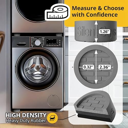 Miniatura 2 de Silent Guys Anti Vibration Pads for Washing Machine (4 Pack) – Heavy Duty Washing Machine Anti-Vibration Pads, Universal Washer Feet, Grey Anti