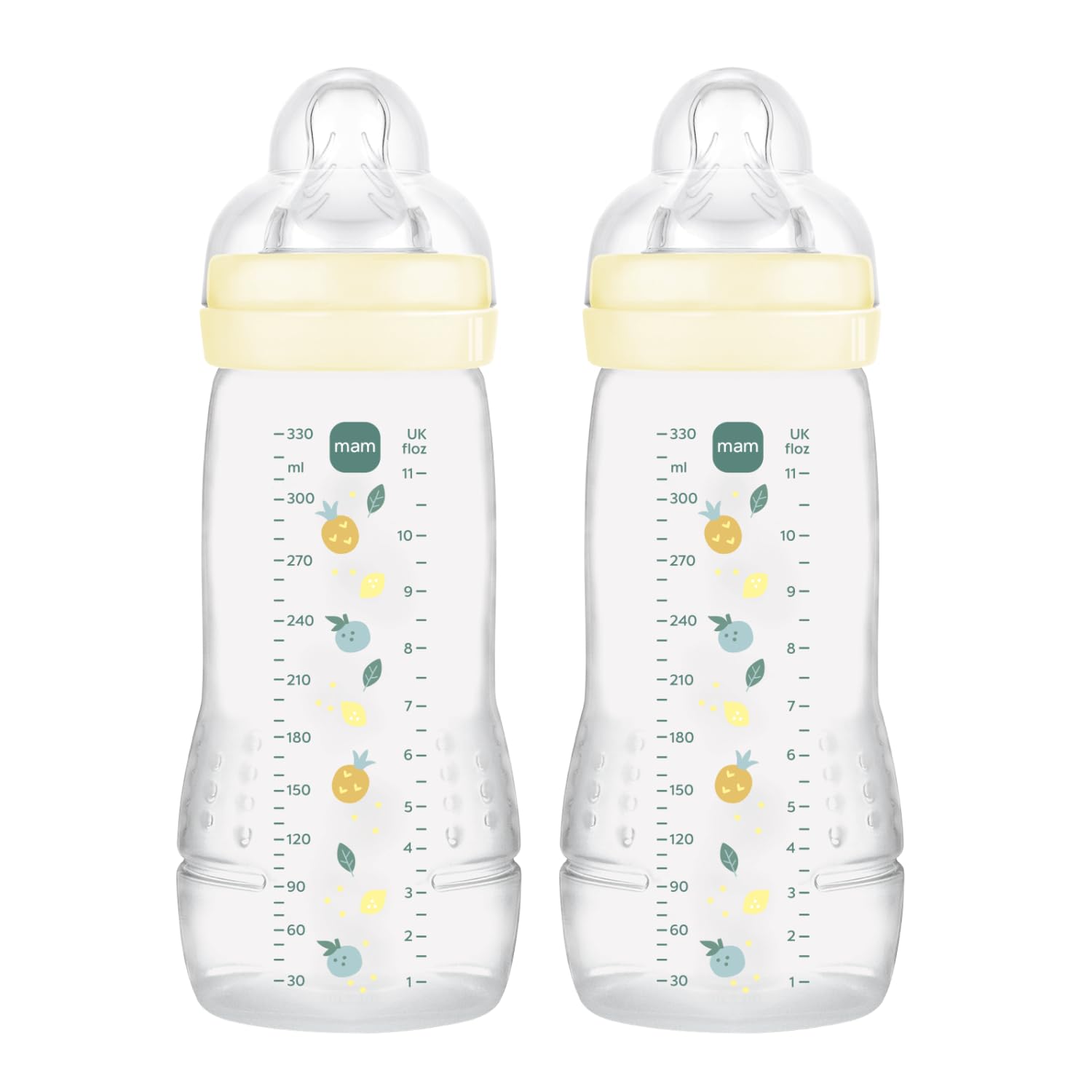 MAM Pack 2 Biberones, a partir de 6 Meses, 330ml, con Tetina X Especial Líquidos Espesos de Silicona de Fácil Aceptación, Fácil de Sostener, Fácil de Limpiar, MAM Easy Active, Neutro, Pack de 2uds