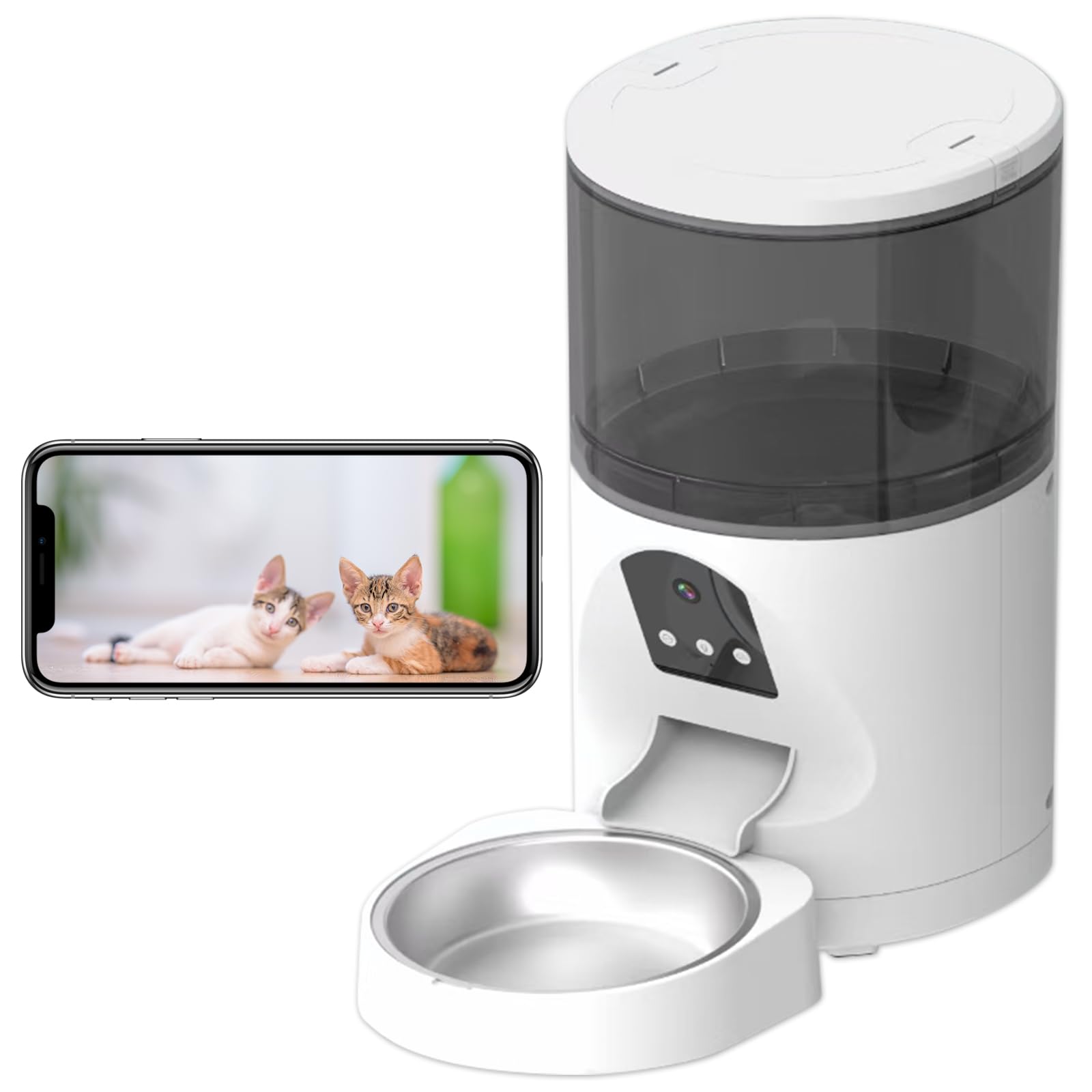 ANTELA Comedero Automático para Mascotas con Cámara HD 3MP, Personaliza Horarios y Porciones de Comida, Audio Bidireccional, Detección de Movimiento,VIsión Nocturna,Capacidad de 6L