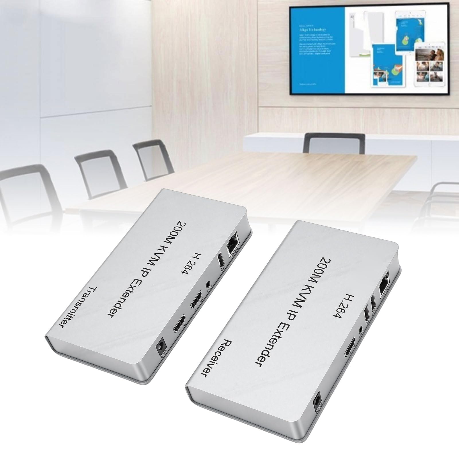 LICAEVEY Rallonge USB KVM HD, Transmet les Signaux HDMI DVI jusqu'à 200 M sur un Câble Cat6 Cat7 avec 3 Ports USB, Télécommande IR, pour PC, écran HDTV, Lecteur DVD (Prise UE)