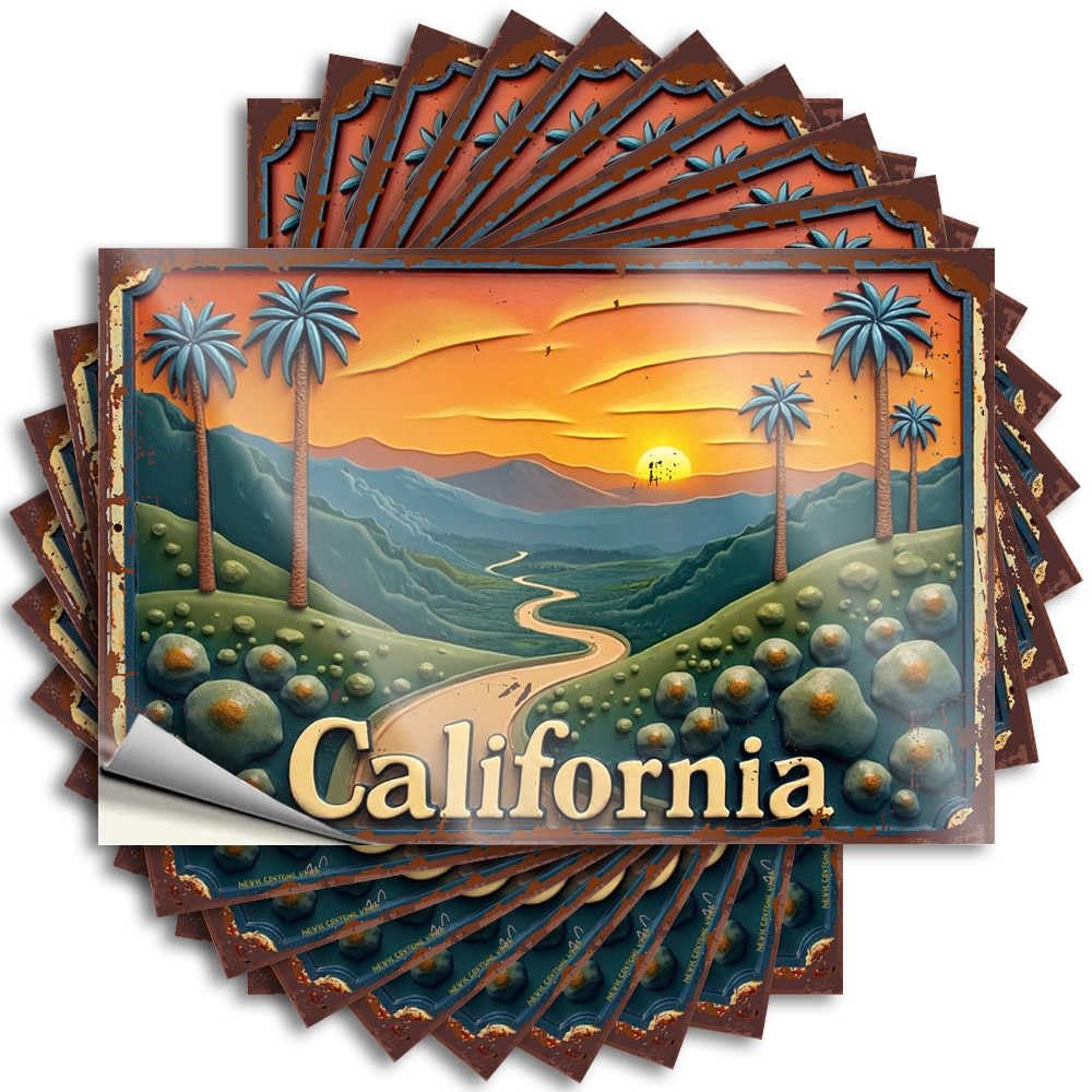 Fzfn Boys Colour Retro Kitchen Decor Water Sticker | California Sunset With Palm Trees And River Accent Durable Vinyl Sticker Easy Apply For Antimicrobial(12X18cm)