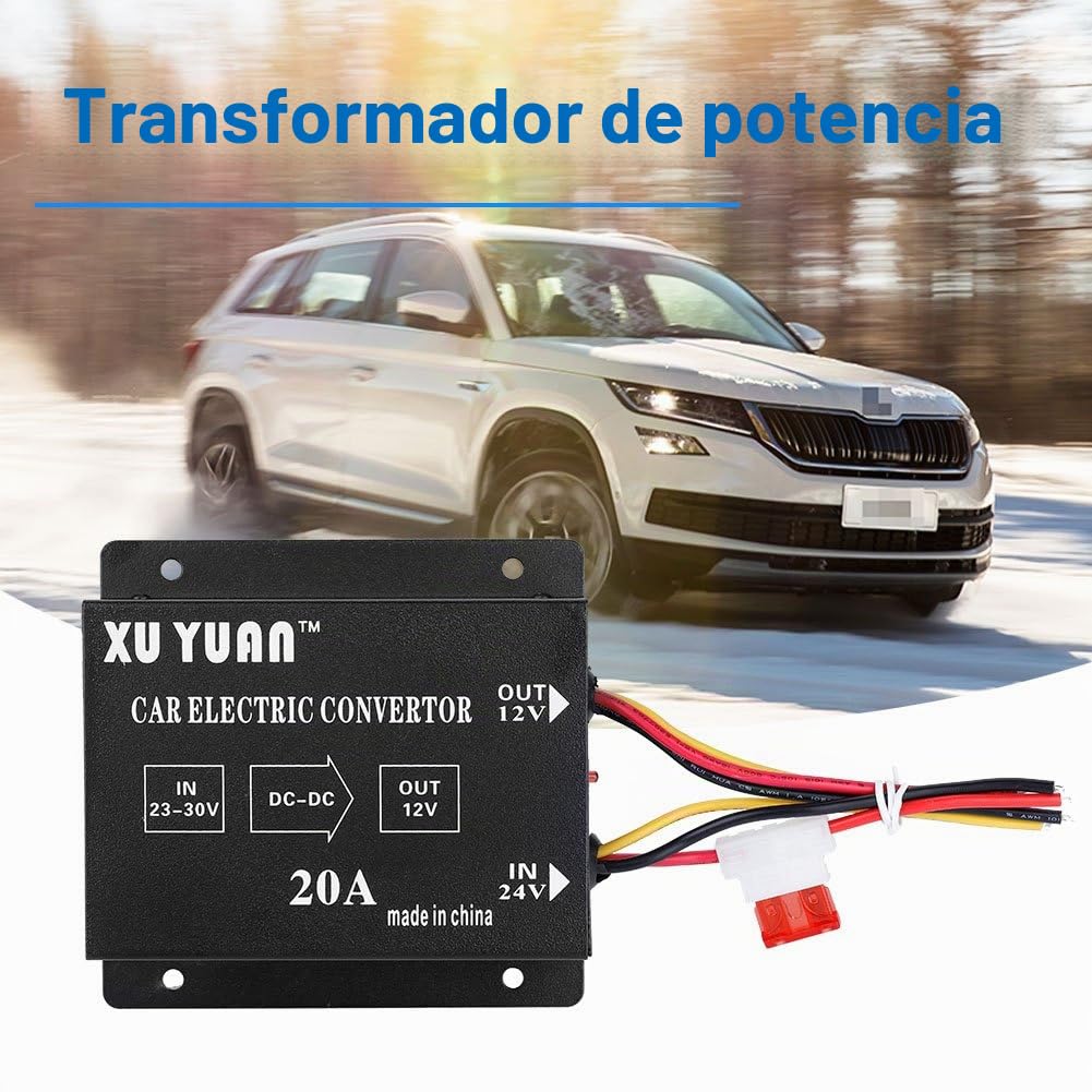 KIMISS Convertidor de Voltaje DC 24V a 12V 240W para Coche y camión, Transformador Reductor eléctrico, Compatible con vehículos de 20A, alimentación Estable y eficiente