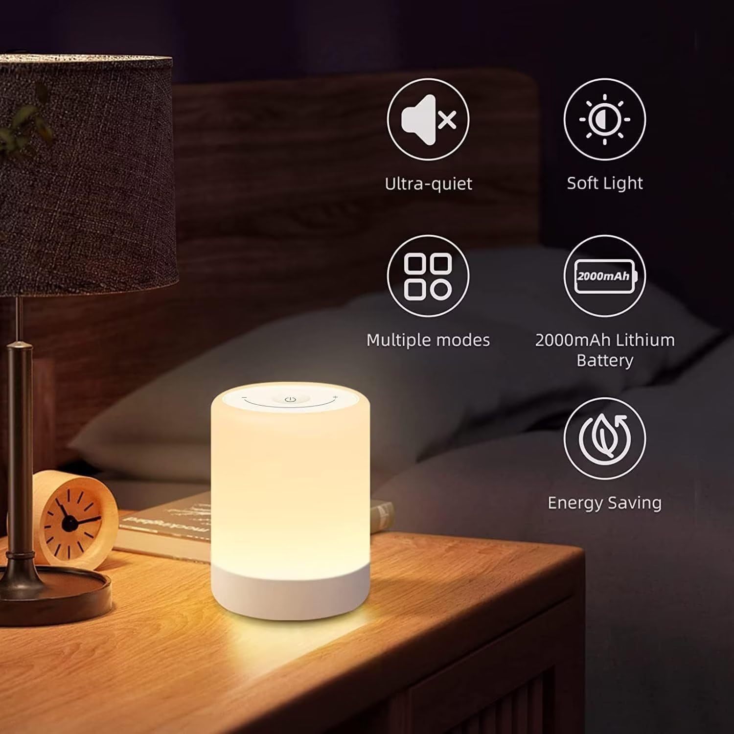 LED Touch Dimmable Bedside Lamp, 256 RGB Colours, 3 Modes, Night Light Children USB Rechargeable, Timing & Memory Function, Wood Grain Table Lamp