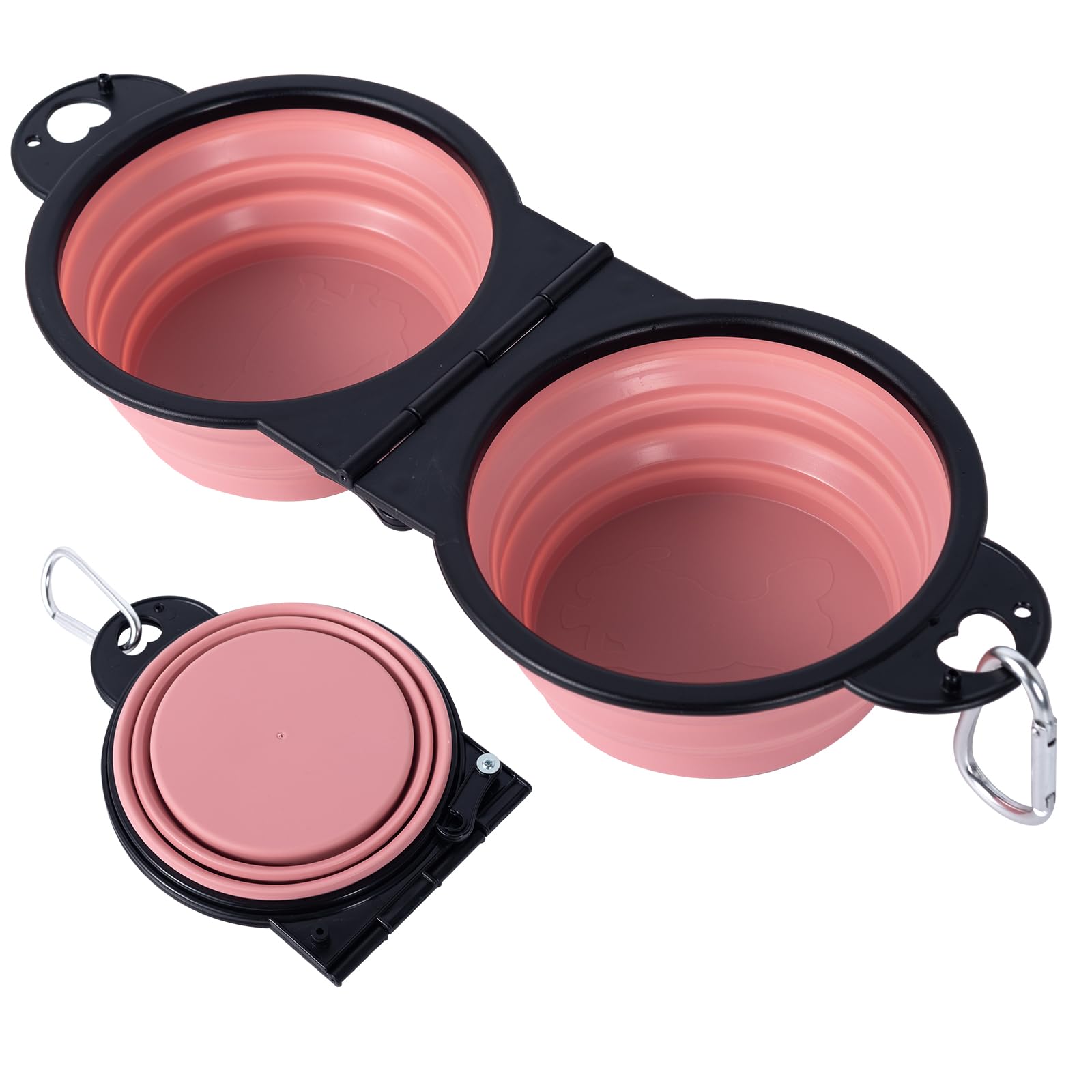 SLSON Collapsible Dog Bowls Foldable Dog Dual Bowl Travel Water and Food Bowls,Sturdy Reinforced Rim Portable Pet Feeder Cat Bowl for Walking Hiking Outdoors (pink)