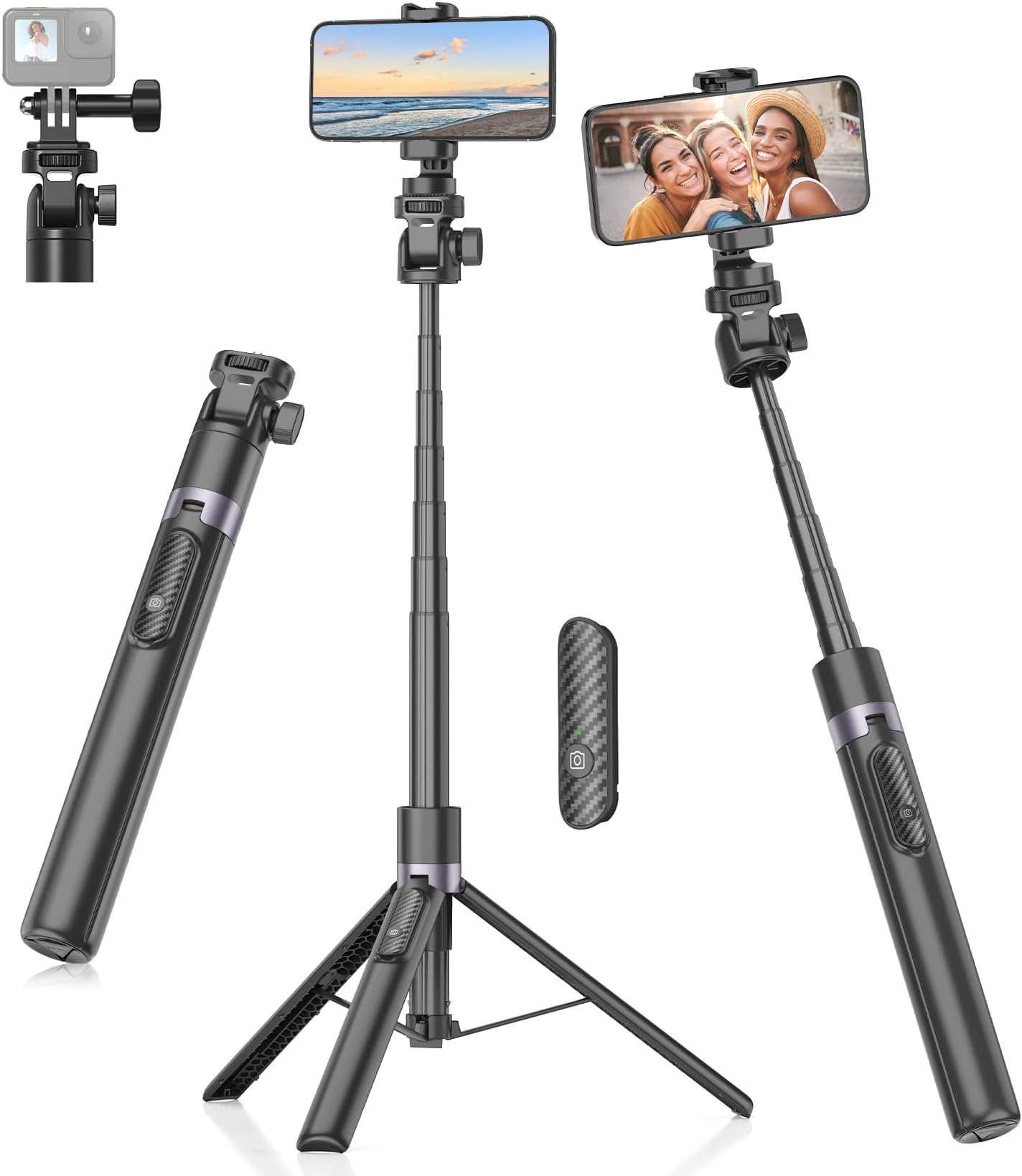 68" Selfie Stick, Phone Tripod/Monopod with Wireless Remote and Smartphone Clamp, All-in-1 Portable Cell Phone Stand compatible with iPhone/Android