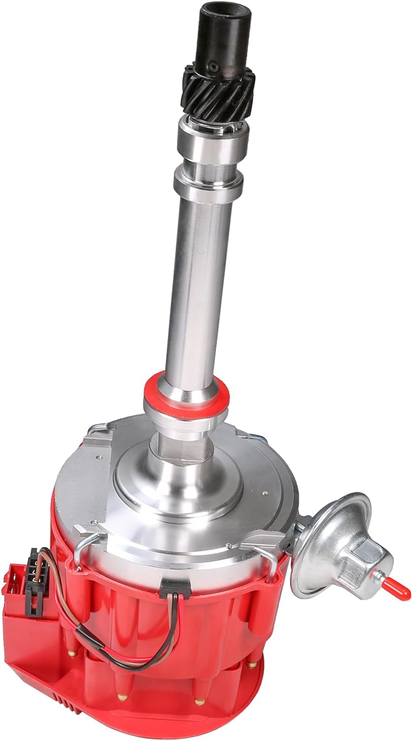 HEI Distributor Replacement For Chevy SBC BBC 283 305 307 327 350 400 small blocks 396 427 454 big blocks V8 65k Coil 7500RPM Red Cap Super Coil Racing Ignition Distributor Replace JM6500R PE350R