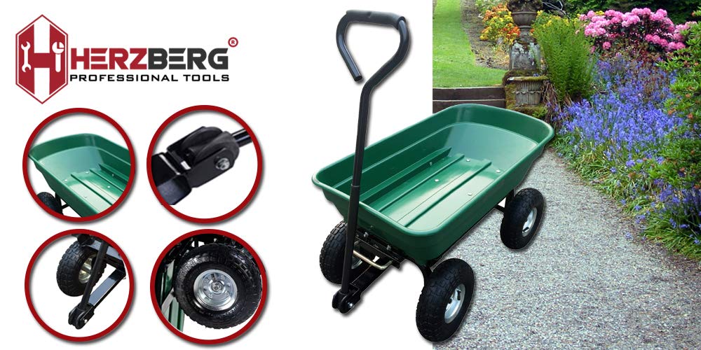 Herzberg Chariot de Jardin à Main 75 L HG8028-75, Capacité 200 Kg, Vert