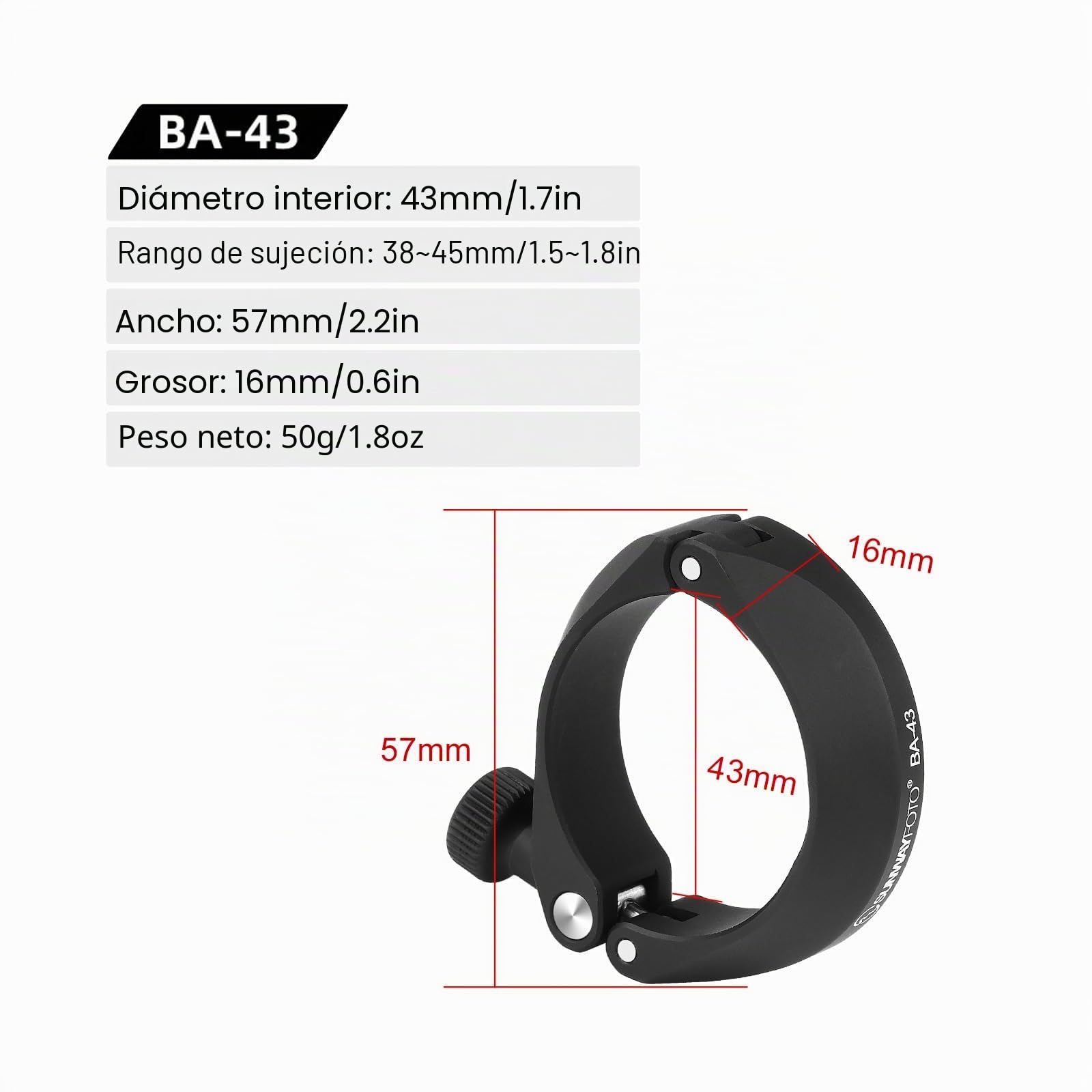 SUNWAYFOTO BA-43 - Adaptador de teléfono móvil para binoculares, soporte universal para smartphone para binoculares, compatible con ocular de diámetro exterior de 38 a 45 mm