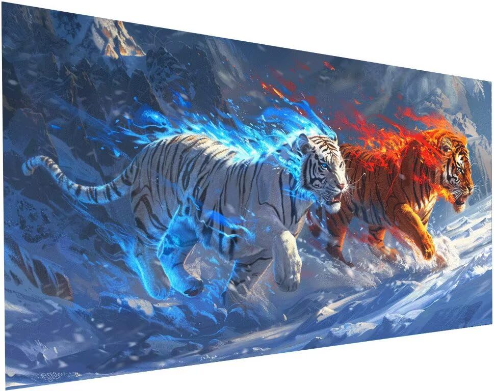 Broderie diamant kit complet tigre 55x110 cm aux finitions scintillantes