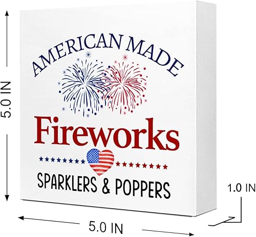 Miniatura 2 de Fireworks American Flag Independence Day Patriotic Wooden Plaque Sign Desk Decor,Retro 4Th of July Wood Block Sign Desk Decorations for Home Bedroom