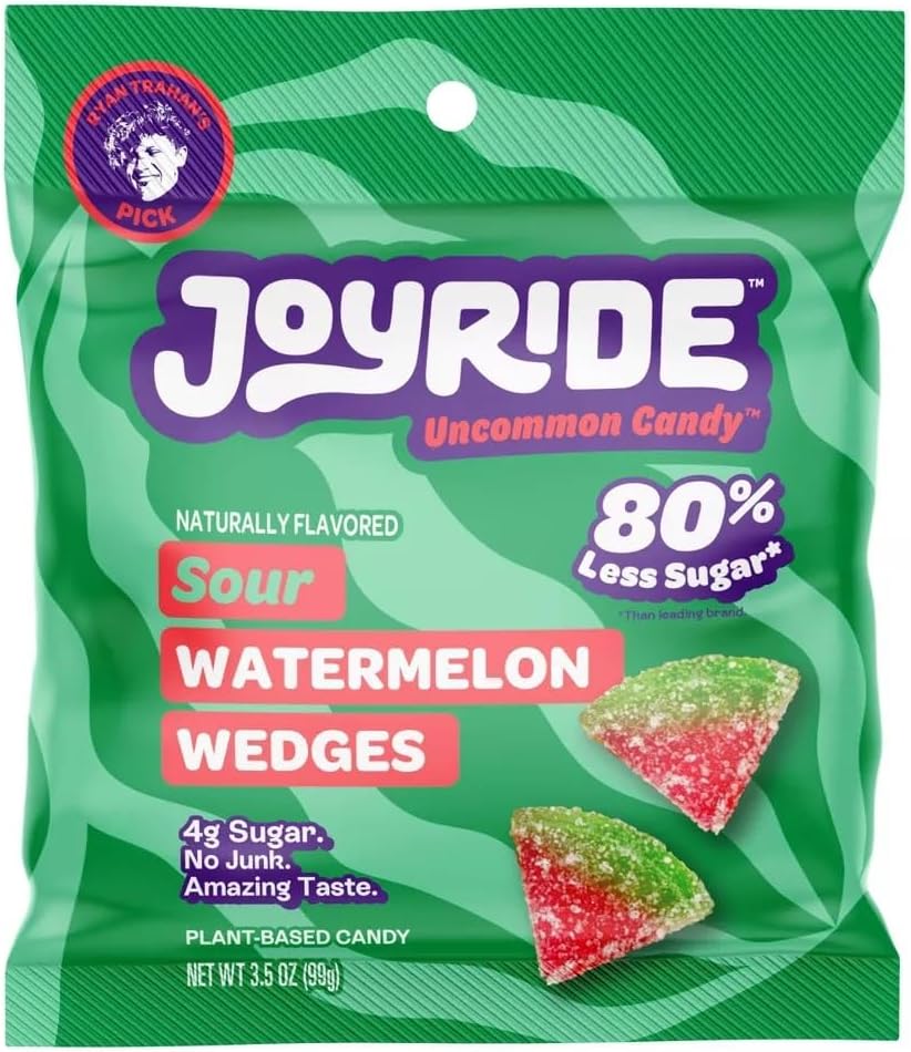 Joyride Sweets Candy Sour Watermelon Wedges, Sour Gummy Candy, 80% Less Sugar, Plant Based Candy