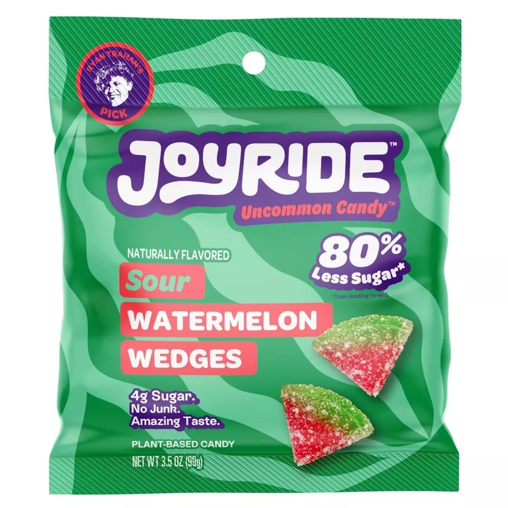 Joyride Sweets Candy Sour Watermelon Wedges, Sour Gummy Candy, 80% Less Sugar, Plant Based Candy