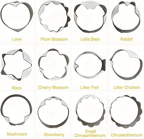 Miniatura 7 de Juego de 12 moldes para cortar verduras, moldes de acero inoxidable para galletas y frutas para chocolate, decoración de pasteles, ensalada y