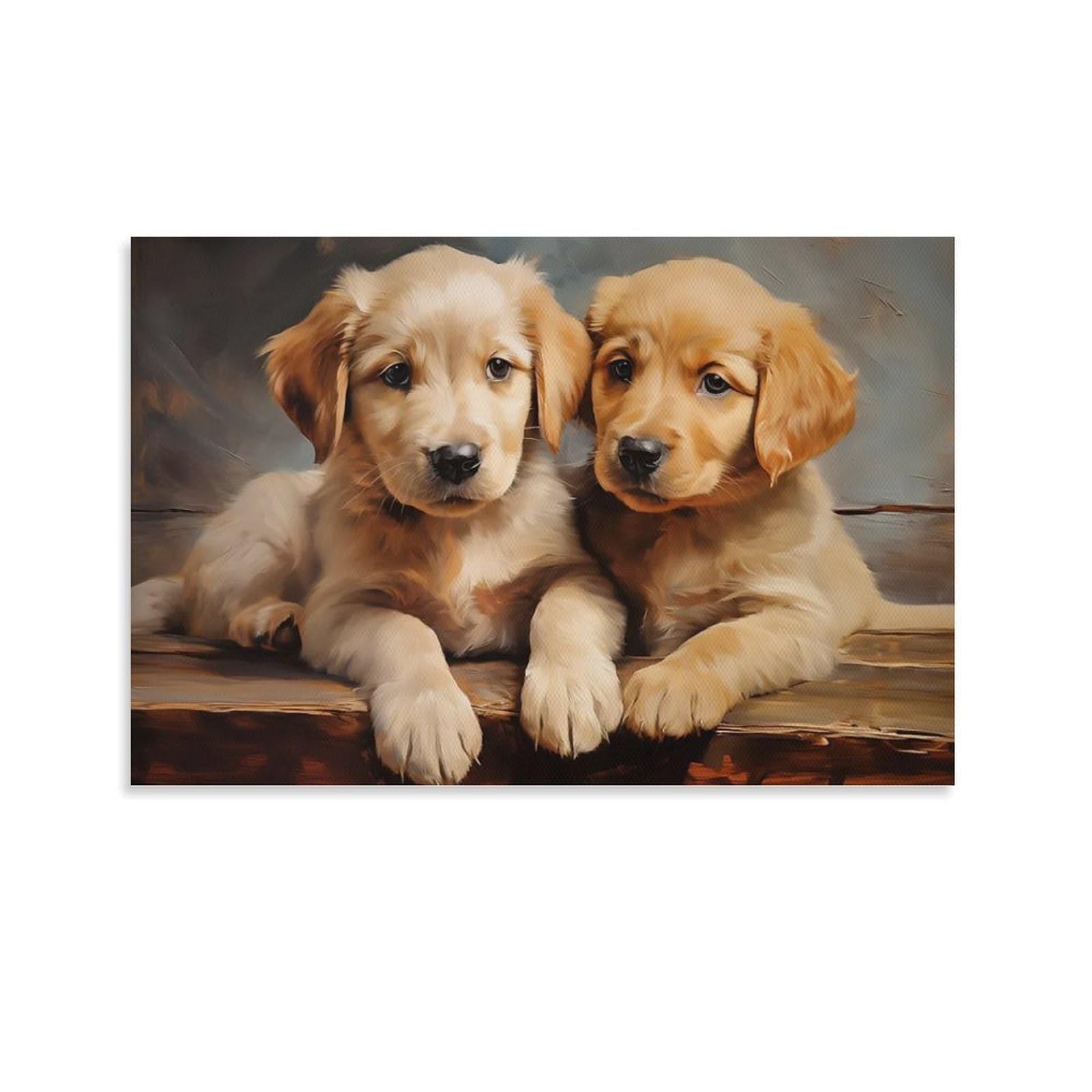 CPLVKWRQJ Dog 1 Piece Two Golden Retriever Puppies Canvas Artwork - Living Room Gallery Wall Statement Piece Fade Resistant Decor 16x24inch(40x60cm)