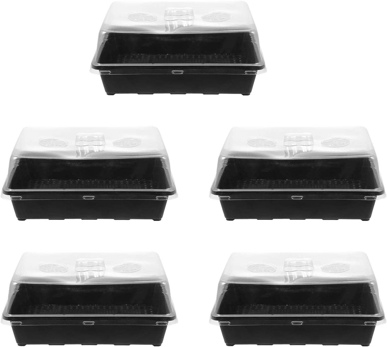 5 Sets Plastic Seedling Starter Trays with High and Low Covers 35x27.5x7.5cm for Indoor and Greenhouse Plant Germination and Garden Growing Supplies