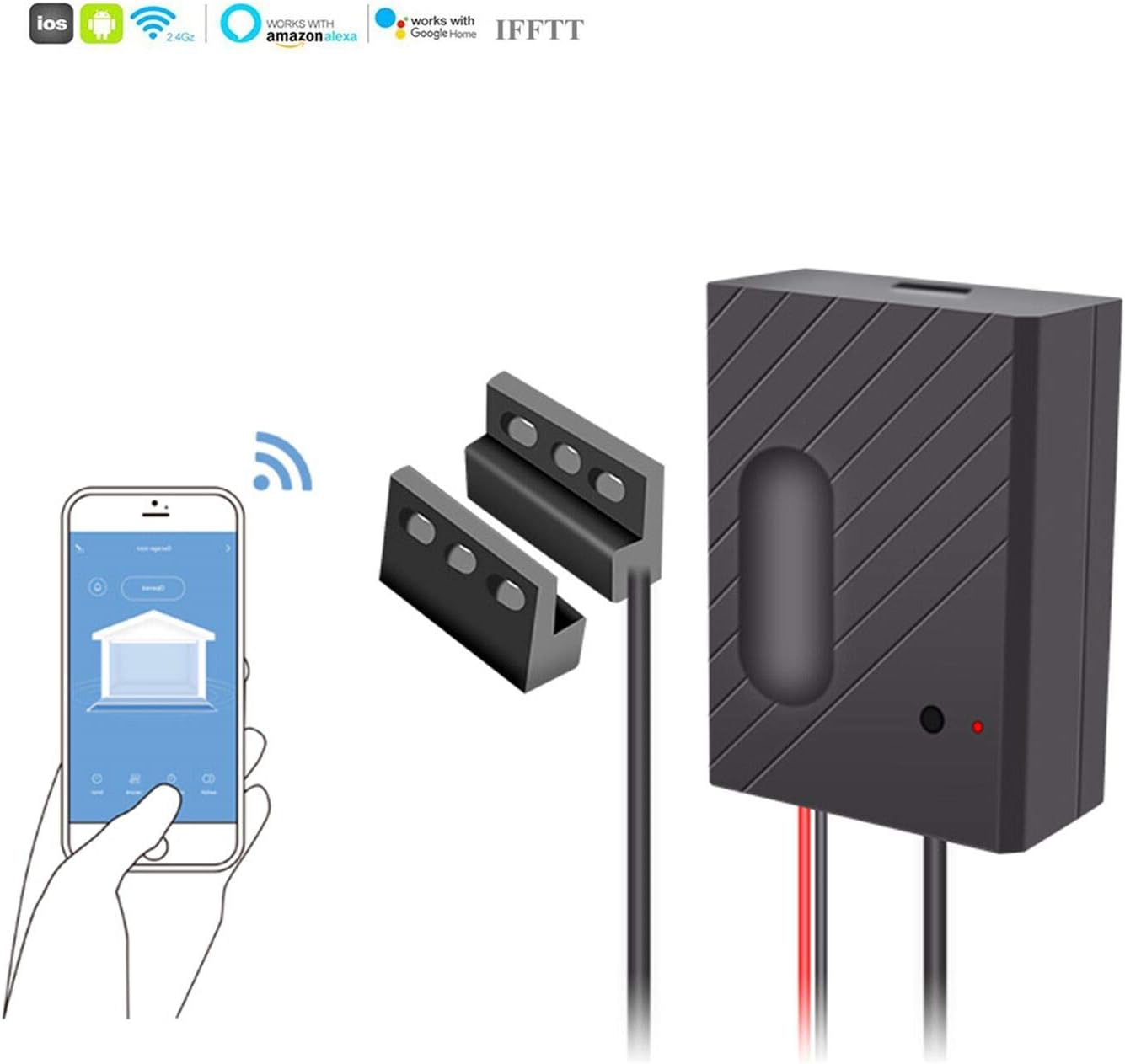 ECOOLBUY Smart WiFi Garage Door Opener Kit Smartphone Remote Control Garage Door Switch Controller Compatible with Alexa/Siri/Google Home/IFTTT, Easy to Install