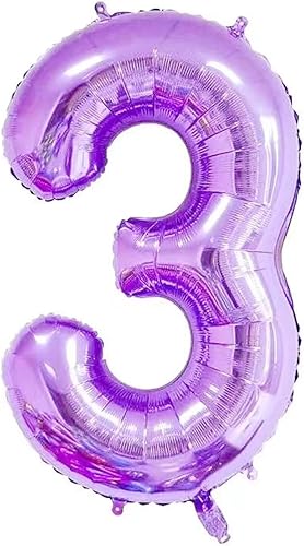 Vista 12 de Juego de globos morados de corona del número 3 de 40 pulgadas, globos de tercer cumpleaños para niñas, globos decorativos de celebración