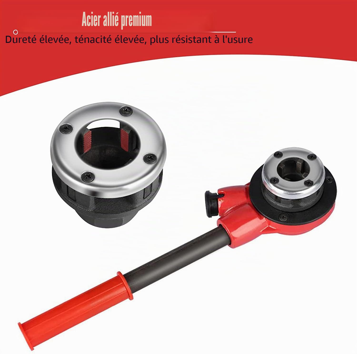 Ejoyous Coffret de Filières de Plombier, Kit de Filière pour Filetage de Tuyaux Coffret de Filière à Main Avec 4 Têtes de Coupe 1/2po, 3/4po, 1po, 1-1/4po, en Boîte de Rangement