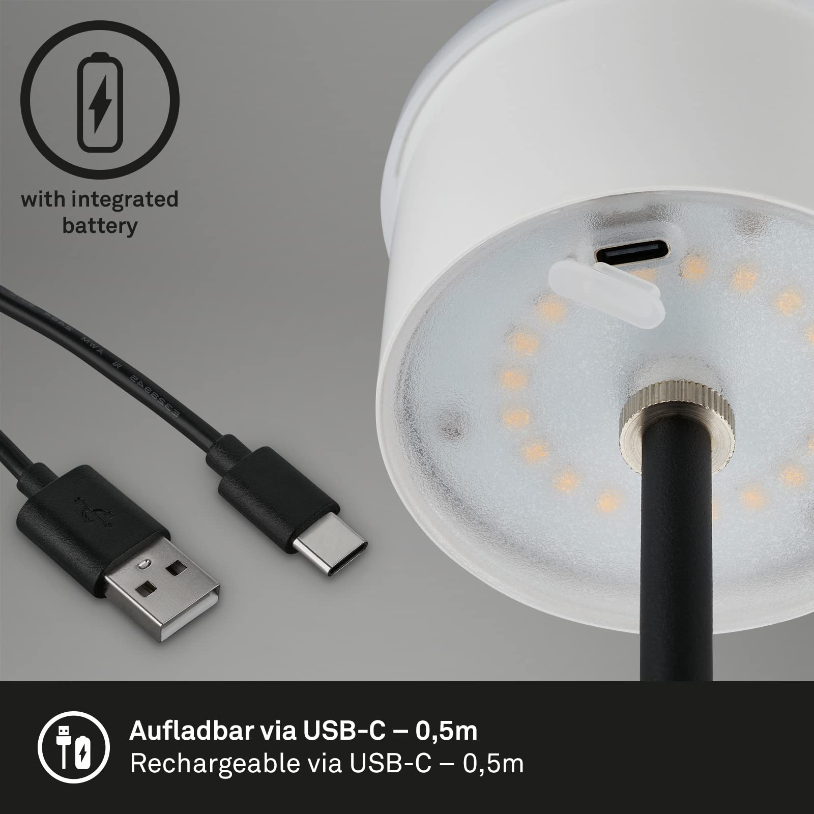 Briloner - Batería LED Lámpara de Sobremesa 2 en 1, Regulación continua, Táctil, Luz Móvil, LED Lámpara de Sobremesa Exterior, LED Lámpara de Sobremesa Inalámbrica, Plata Antiguo
