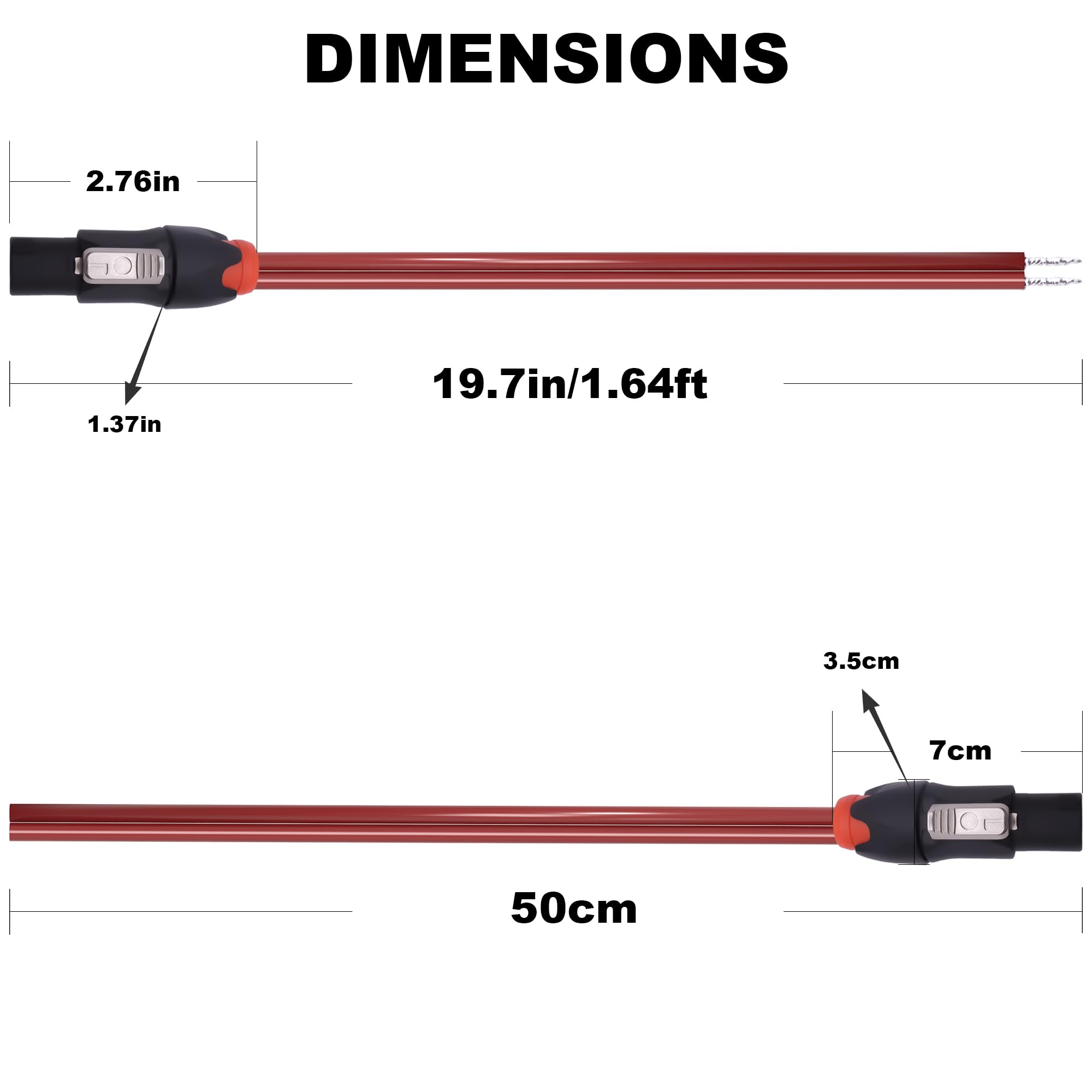 YARCHONN Speakon Speaker Male Bare Wire Cable Open End, Speakon Connector Adapter to Pigtail Wire, 1.64FT Speaker Wire Audio Cord to Speakon Connector Twist Lock for Audio Devices (2pcs) (Male)