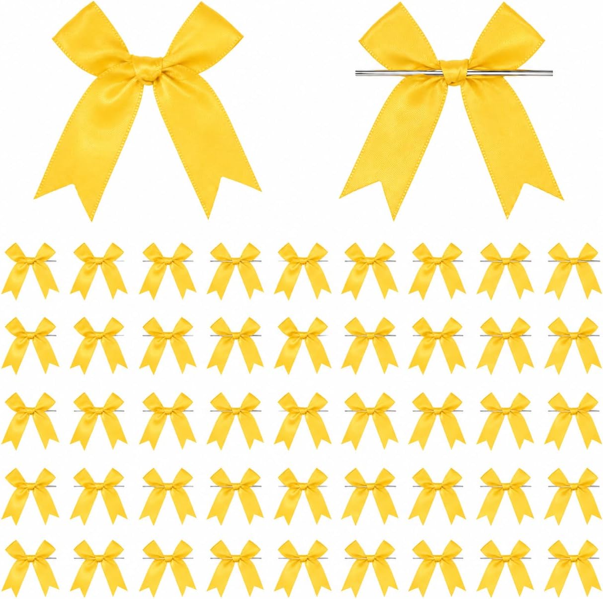 50 Pcs Twist Tie Bows for Treat Bags and Gift Wrapping, Yellow