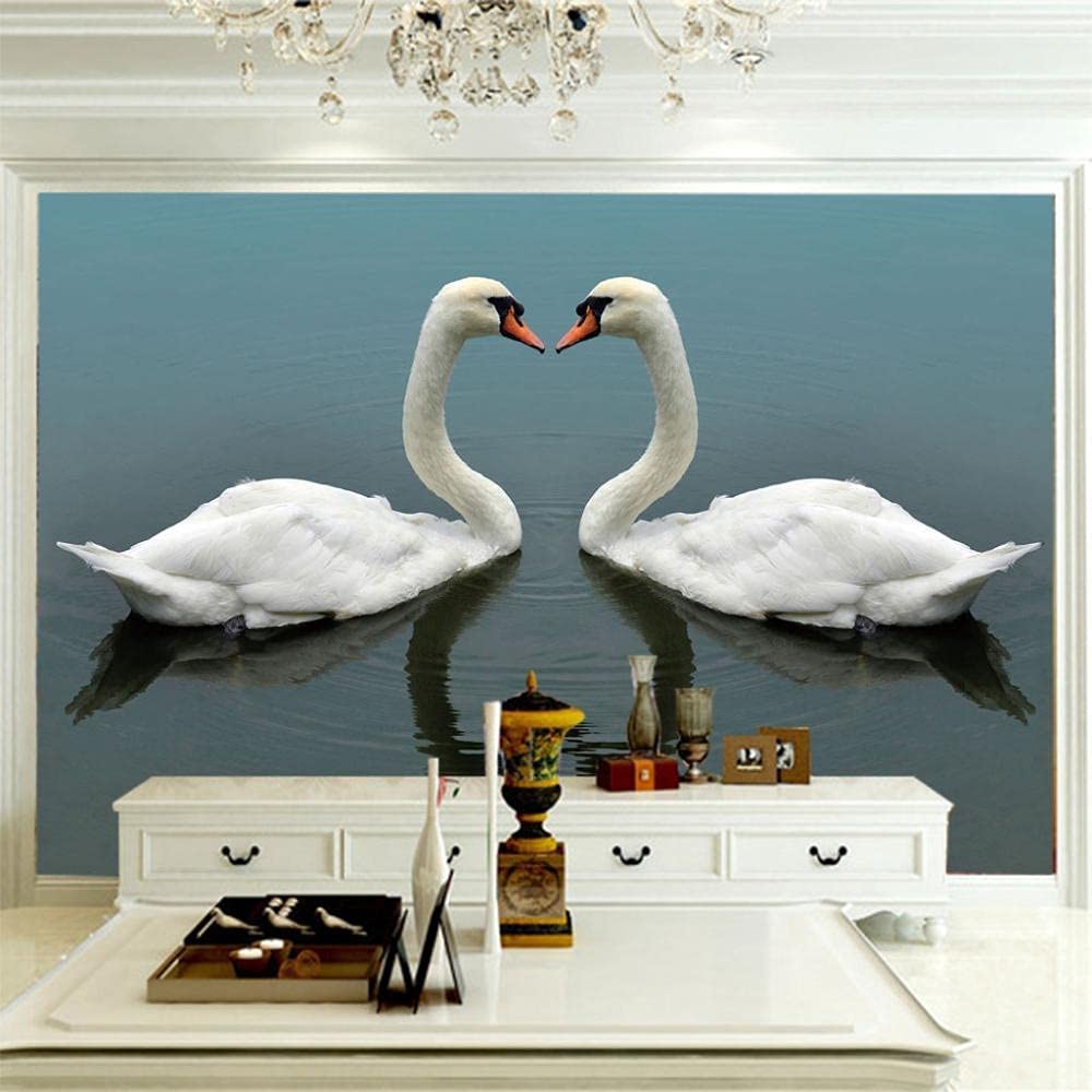 Papel Pintado Mural, 3D Pareja De Cisnes En El Lago Papel Pintado Autoadhesivo Peel And Stick Para Sala De Estar, Dormitorio, Tv, Fondo, Oficina, Restaurante, Habitación, Póst 400(ancho)x280(alto)cm