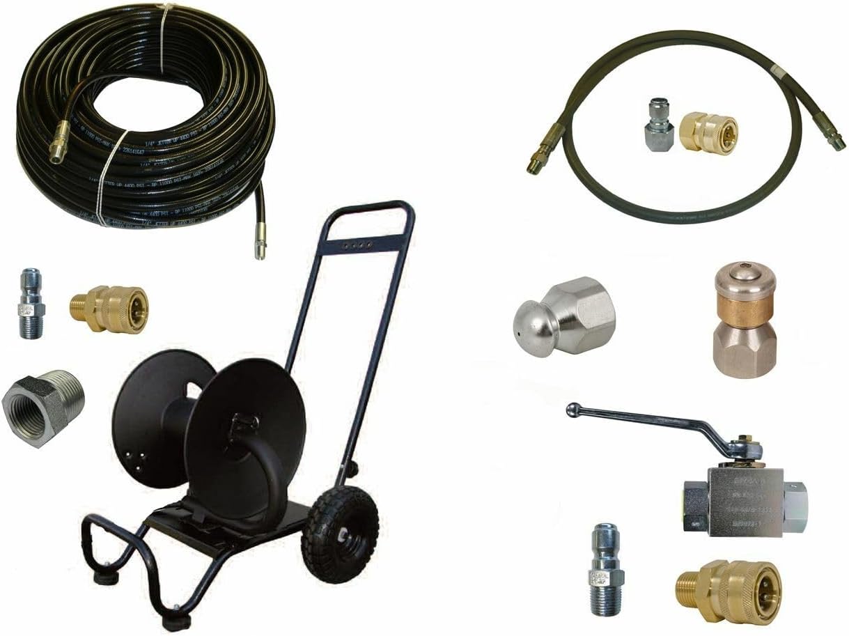Replacement for Sewer Jetter Cleaner Kit - Ball Valve, 200' x 1/4" Hose, Reel and Nozzles
