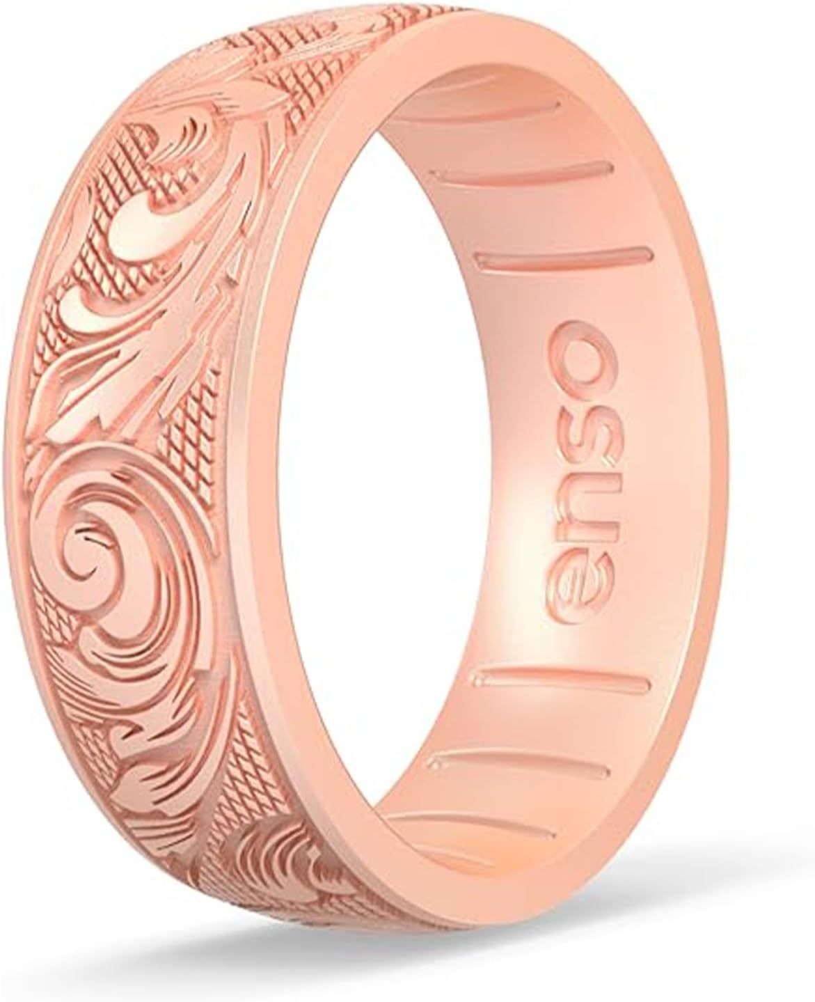 Enso Rings Signature Etched Collection - Classic Etched Silicone Rings - Comfortable and Flexible Design (Flourish - Rose Gold-Colored, 4)