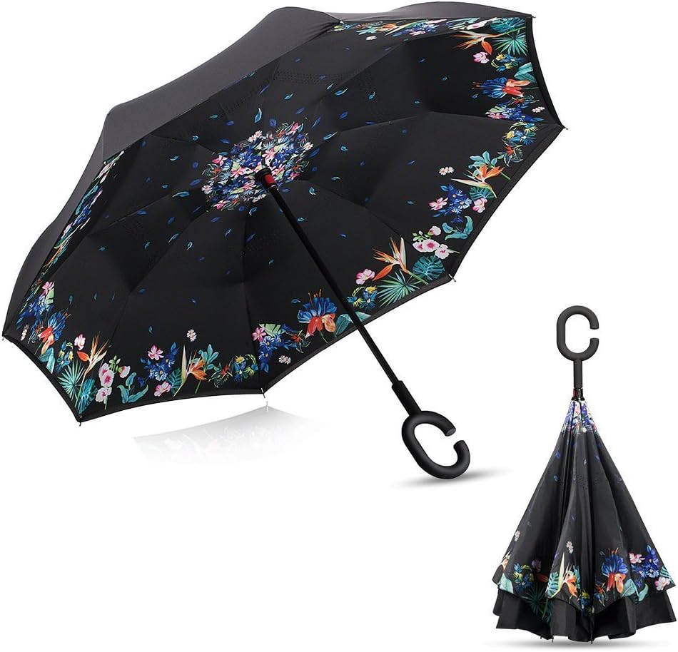 Amagoing Car Inverted Umbrella Double Layer Windproof Reverse Umbrella for Rain Sun
