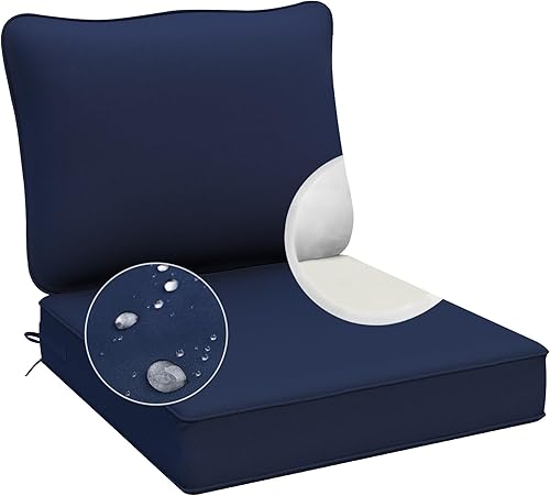 AAAAAcessories Cojines de asiento profundos para muebles de patio, cojines de repuesto impermeables para sillas de patio, 24 x 24 x 5 pulgadas, azul